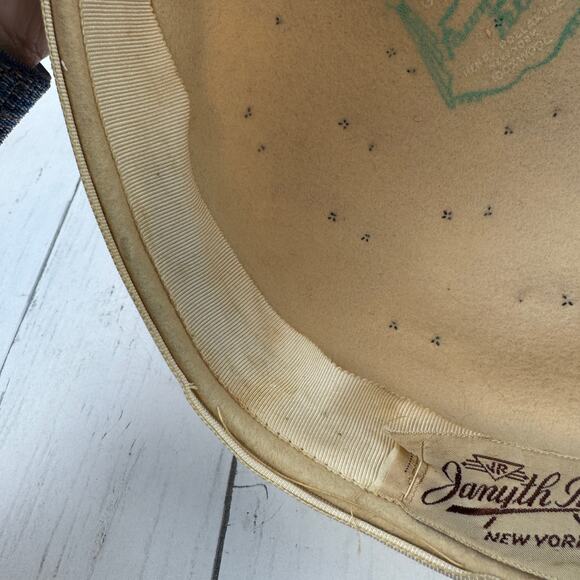 VTG 60's Janyth Roy Glenover Ivory Faum Tra Felt Pillbox Hat With Satin Bow - Picture 7 of 16